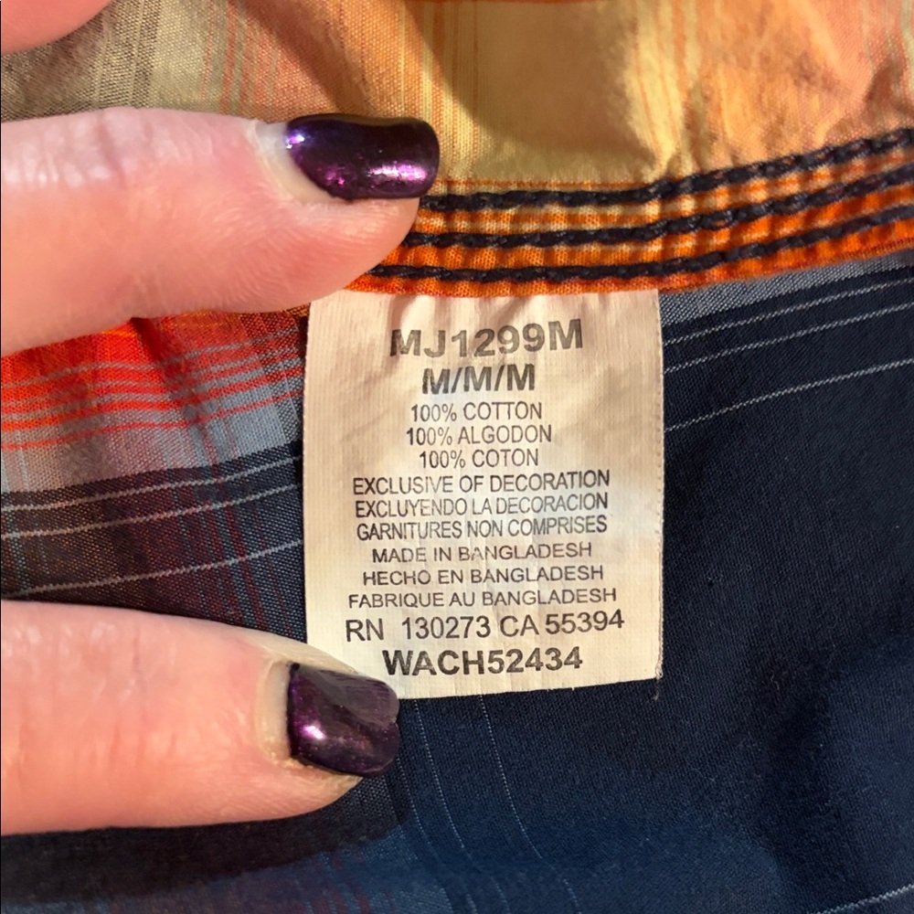 Wrangler Navy and Orange Plaid Shirt - Picture 9 of 10